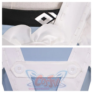 Two views of the back strap and button area. The white straps and buttons ensure a secure fit, while the black and silver accents add to the design.