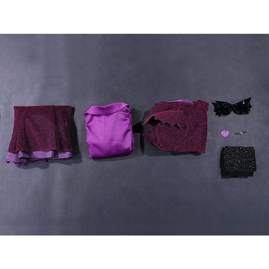 Complete Vampire Vee Cosplay Costume set layout showing all pieces