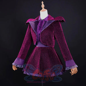 Side view of Vampire Vee Cosplay Costume showing glitter blazer details, bat-wing collar design, and ruffled sleeve cuffs