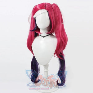 Hazbin Hotel Velvette cosplay wig, long pink and purple black highlighted hair with twin tails