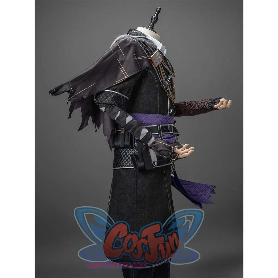 Angled view highlighting the intricate details of Verso’s cosplay costume, including the tunic’s patterns and sash.