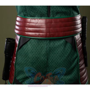 The back of the soldier boy cosplay costume belt features brown striped detailing.