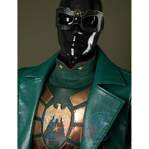 The coat features a suit-style lapel, while the inner garment has a stand-up collar.