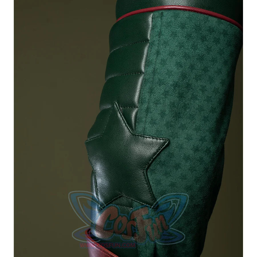 There is a dark green PU leather elbow guard with star patterns on it.