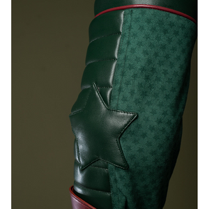 There is a dark green PU leather elbow guard with star patterns on it.