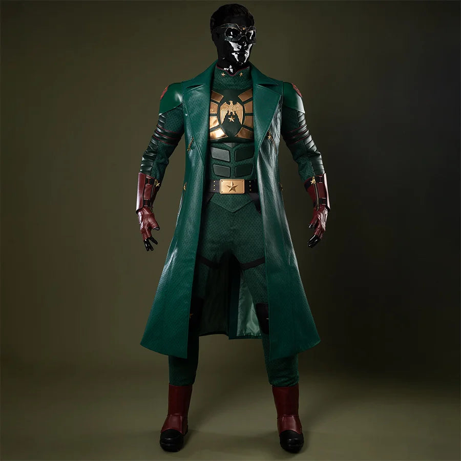 Soldier Boy Benjamin Cosplay Costume Front View, Mainly in dark green, accented with gold and reddish-brown tones.