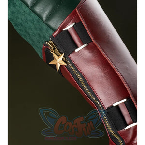 Dark reddish-brown armored gloves, with golden zipper on the side, creating a sense of solidity.