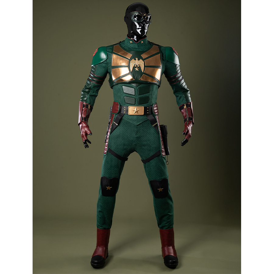 Soldier Boy Benjamin Cosplay Costume, metallic chestplate and belt both in  bronze-gold hue.