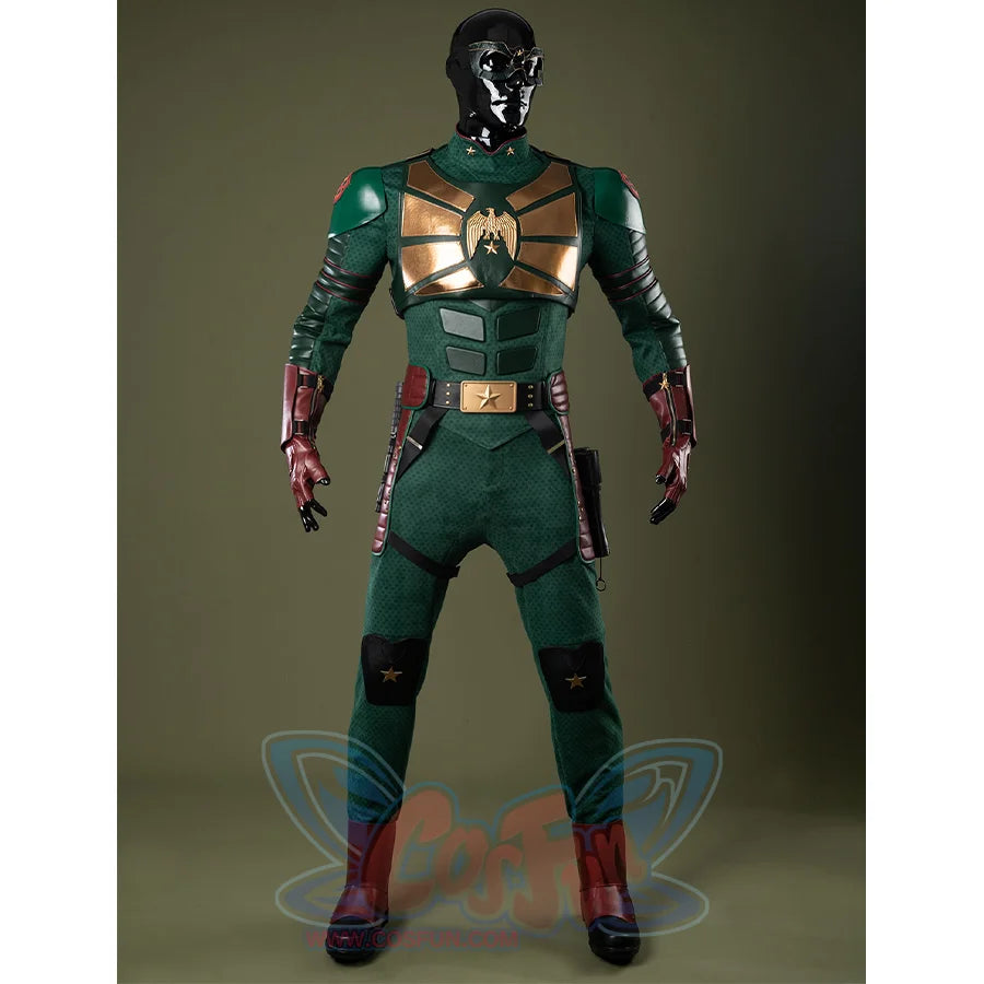 Soldier Boy Benjamin Cosplay Costume, metallic chestplate and belt both in  bronze-gold hue.