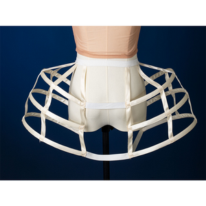 Enid Sinclair Gala dress hoop skirt back view with structured cage frame, cream ribbon waist ties, ball gown support system