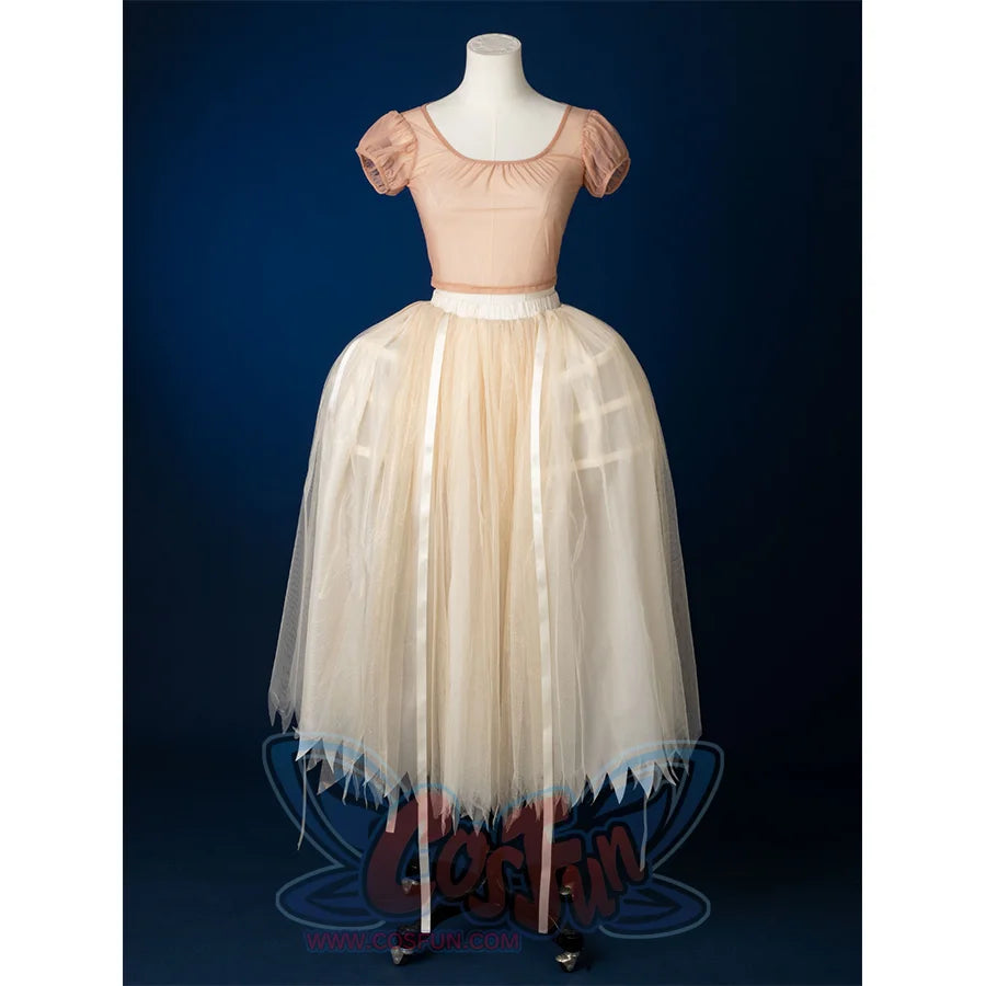 Enid Sinclair Gala dress inner suit with peach puff sleeve top, cream tulle underskirt, layered ballet-style petticoat
