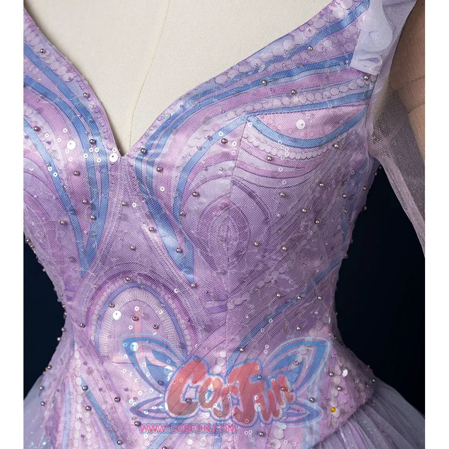 Witch Cosplay Costume, close-up of chest, showing delicate blue and purple patterns and beading decoration, and use symmetrical design.