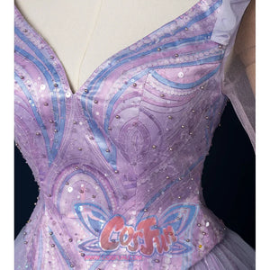 Witch Cosplay Costume, close-up of chest, showing delicate blue and purple patterns and beading decoration, and use symmetrical design.