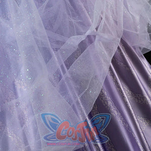 Witch Cosplay Costume, close-up of outer layer skirt, it is white mesh decorated with pearlescent pieces.