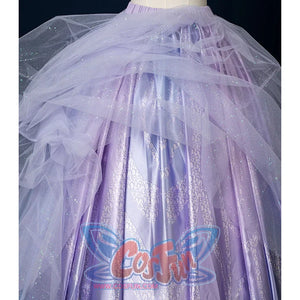 Witch Cosplay Costume, close-up of outside layer skirt, showing blue-purple satin skirt with delicate patterns.