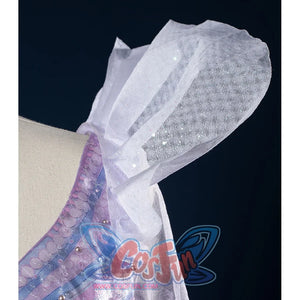 Witch Cosplay Costume, close-up of shoulder showing exaggerated white sequined flying sleeves.