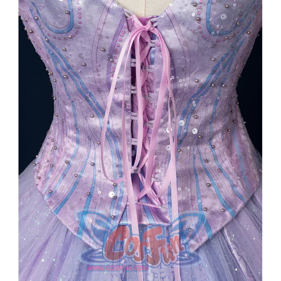 Witch Cosplay Costume, close-up of back, showing delicate blue and purple patterns and beading decoration, there is beautiful bow tie design.