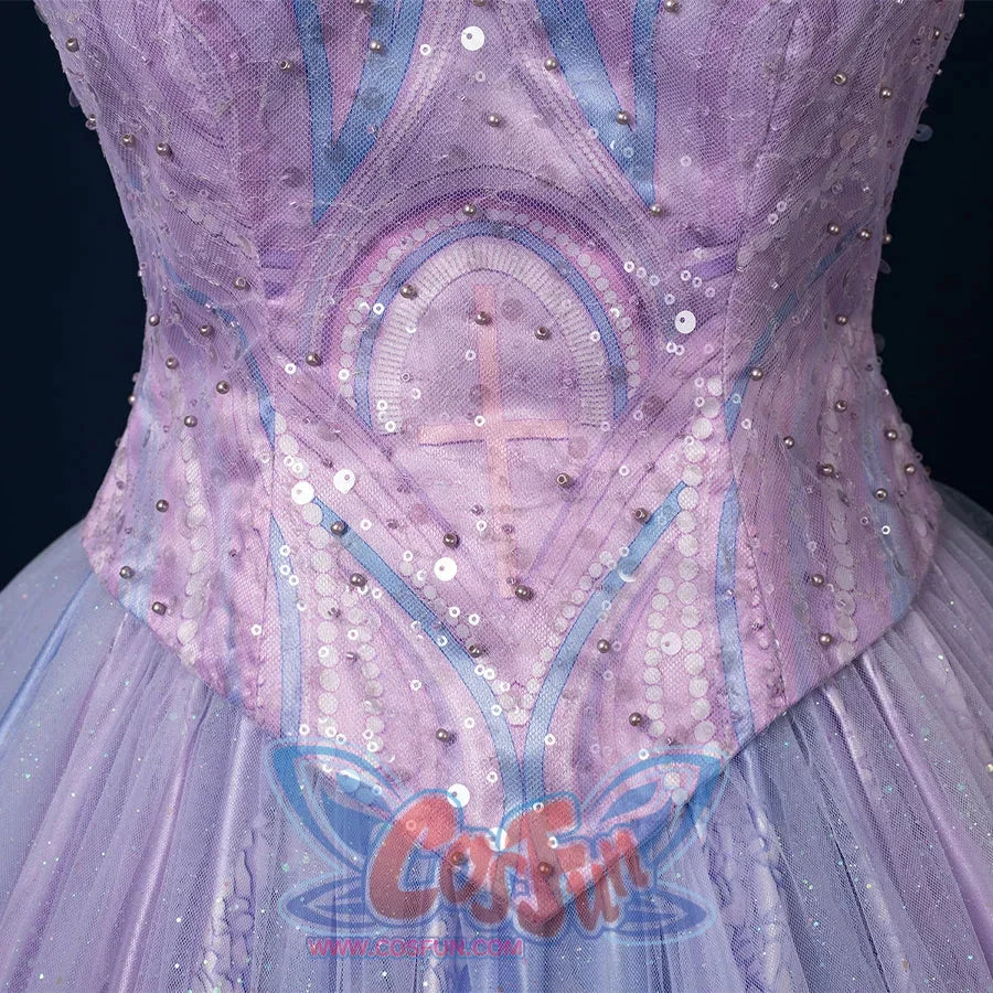 Witch Cosplay Costume, close-up of waist, showing delicate blue and purple patterns and beading decoration, there is a cross pattern in the middle.