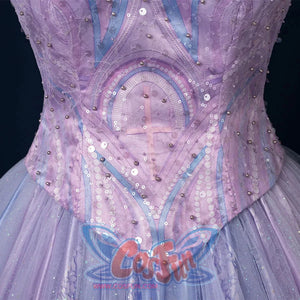 Witch Cosplay Costume, close-up of waist, showing delicate blue and purple patterns and beading decoration, there is a cross pattern in the middle.
