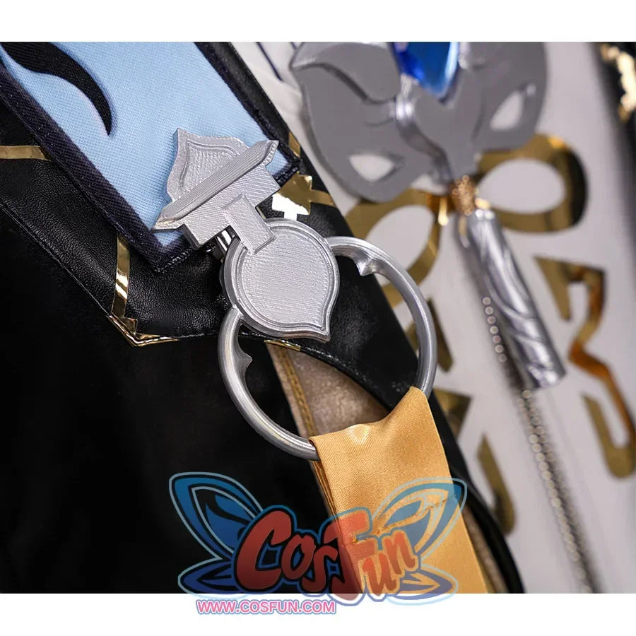 Wuthering_Waves_Buling_Cosplay_Costume&#39; ribbon has a silver loop for fastening below the collar.