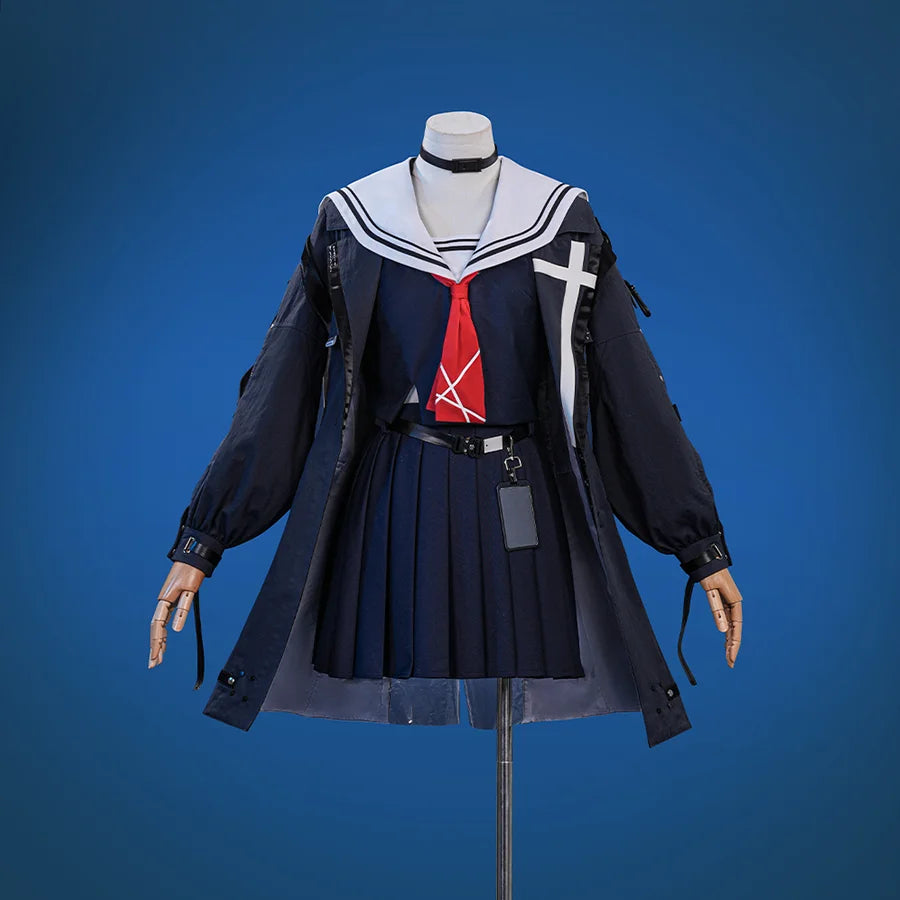 Wuthering Waves Chisaki Cosplay Costume, black jacket and navy sailor uniform, front view.