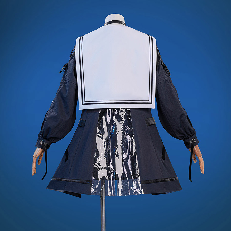 Wuthering Waves Chisaki Cosplay Costume, black jacket and navy sailor uniform, front view.