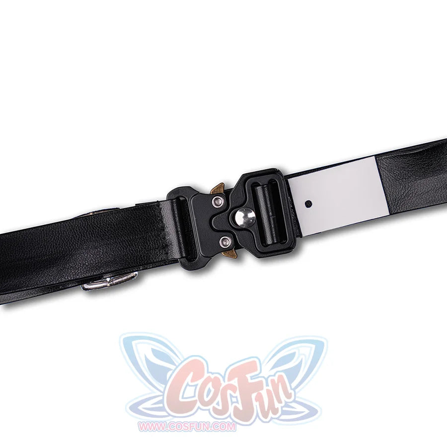 Wuthering Waves Chisaki Cosplay Costume, black PU leather belt with metal buckle.