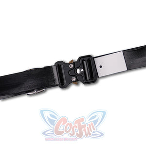Wuthering Waves Chisaki Cosplay Costume, black PU leather belt with metal buckle.