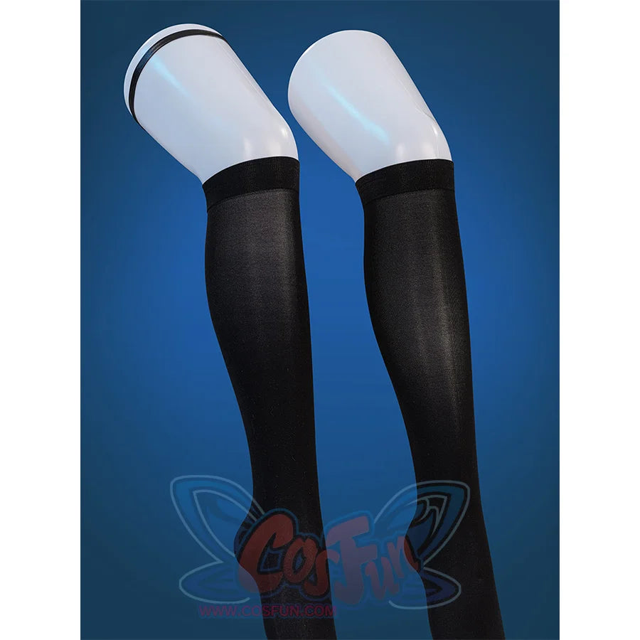 Wuthering Waves Chisaki Cosplay Costume, black calf socks with same color right leg strap.