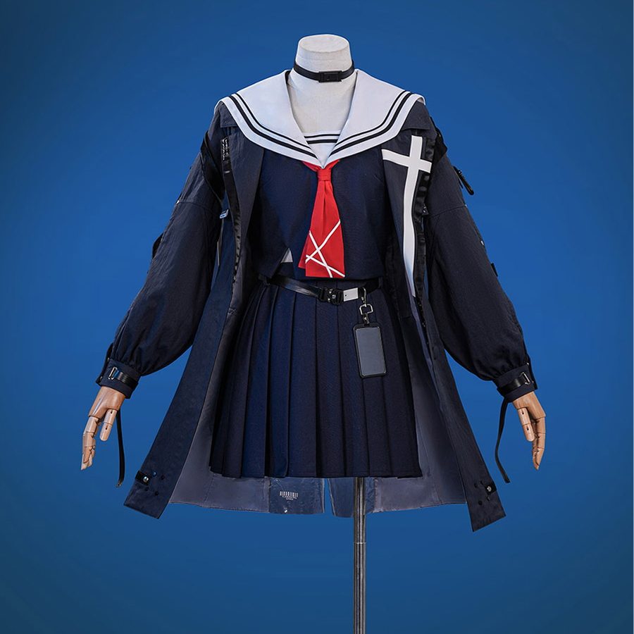 Wuthering Waves Chisaki Cosplay Costume, black jacket and navy sailor uniform, front view.
