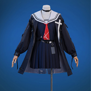 Wuthering Waves Chisaki Cosplay Costume, black jacket and navy sailor uniform, front view.