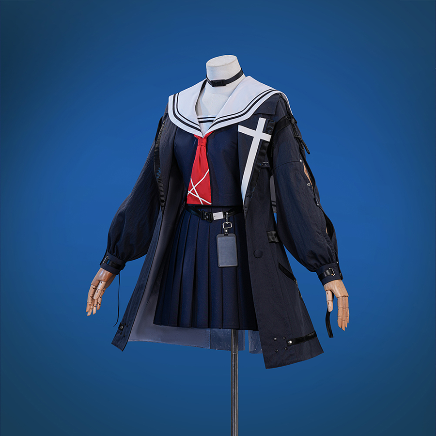 Wuthering Waves Chisaki Cosplay Costume, a white cross pattern on the right lapel of the coat.