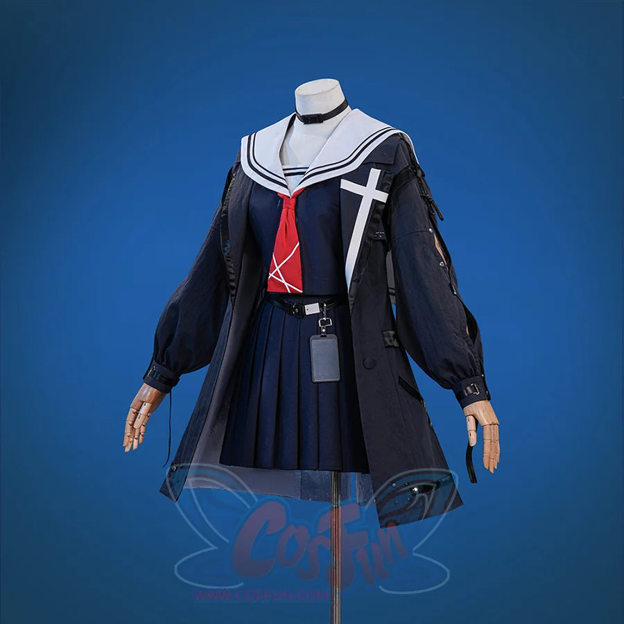 Wuthering Waves Chisaki Cosplay Costume, a white cross pattern on the right lapel of the coat.