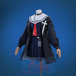 Wuthering Waves Chisaki Cosplay Costume, a white cross pattern on the right lapel of the coat.