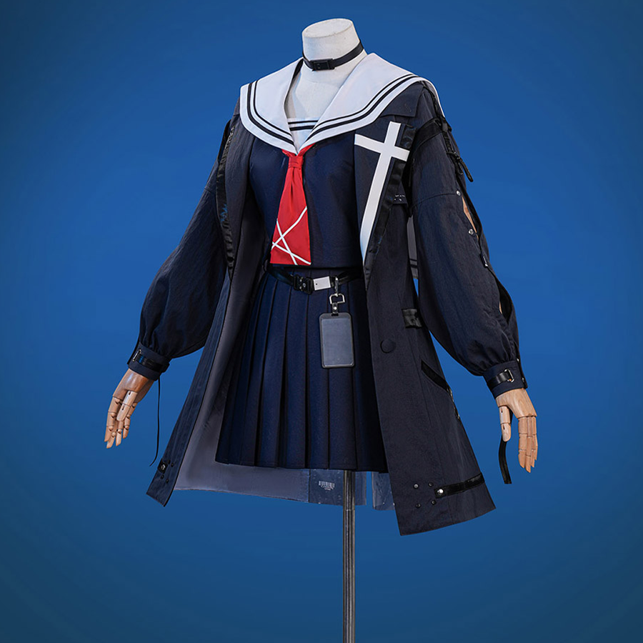 Wuthering Waves Chisaki Cosplay Costume, a white cross pattern on the right lapel of the coat.