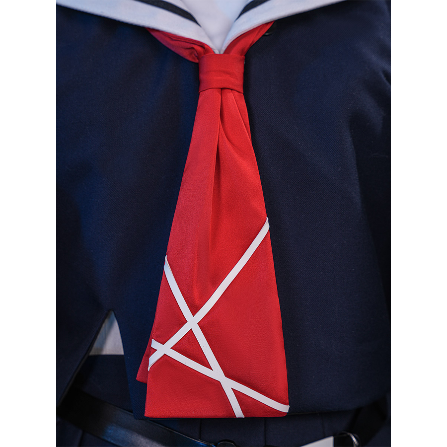 Wuthering Waves Chisaki Cosplay Costume, red sailor scarf with white stripe decoration.