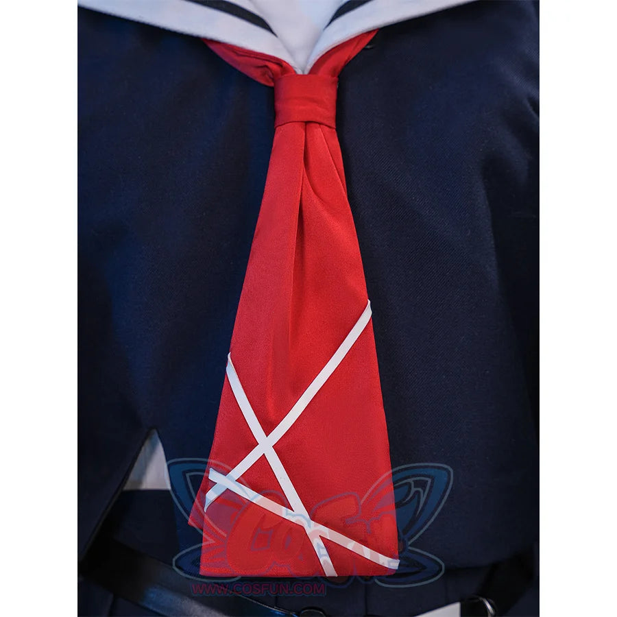 Wuthering Waves Chisaki Cosplay Costume, red sailor scarf with white stripe decoration.