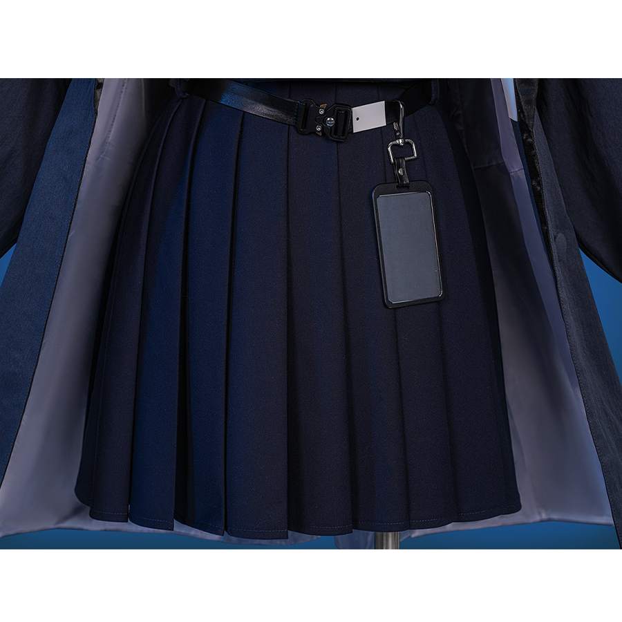 Wuthering Waves Chisaki Cosplay Costume, navy skirt with black PU leather belt.