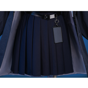 Wuthering Waves Chisaki Cosplay Costume, navy skirt with black PU leather belt.