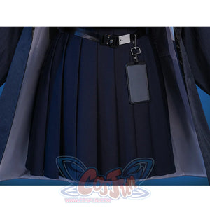 Wuthering Waves Chisaki Cosplay Costume, navy skirt with black PU leather belt.