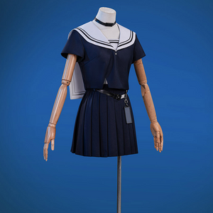 Wuthering Waves Chisaki Cosplay Costume, navy uniform with white neckscarf.