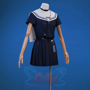 Wuthering Waves Chisaki Cosplay Costume, navy uniform with white neckscarf.