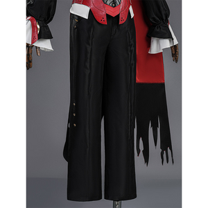 Cristoforo cosplay costume black pants with white flame patterns on hem, tailored fit, elegant lower garment design detail