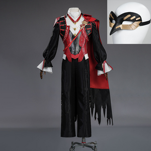 Cristoforo cosplay costume with mask displayed showing full outfit and bird mask accessory, complete set with all pieces