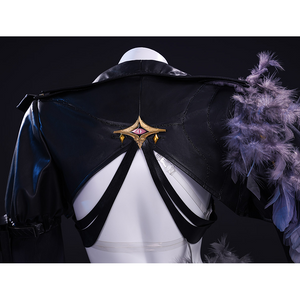 Wuthering Waves Gabrielle Cosplay Costume, the back is adorned with gold  ornaments and black ribbons.