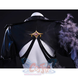 Wuthering Waves Gabrielle Cosplay Costume, the back is adorned with gold  ornaments and black ribbons.