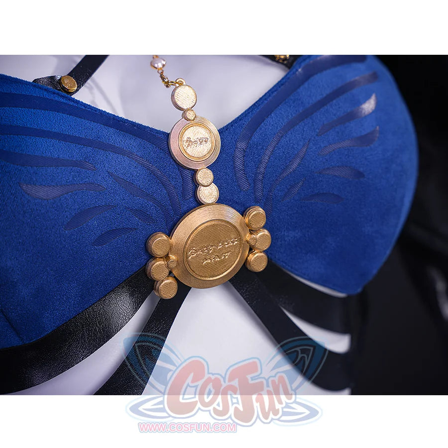 Wuthering Waves Gabrielle Cosplay Costume, the front is adorned with gold metal ornaments.