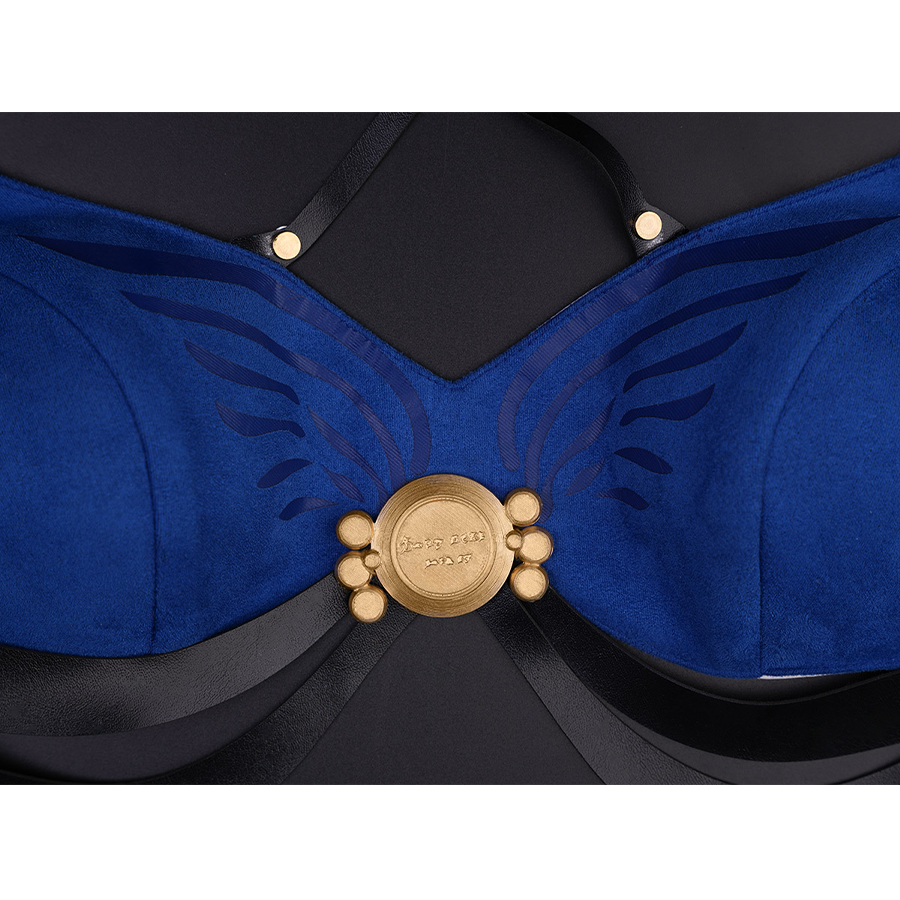 Wuthering Waves Gabrielle Cosplay Costume, the front is adorned with gold metal ornaments.
