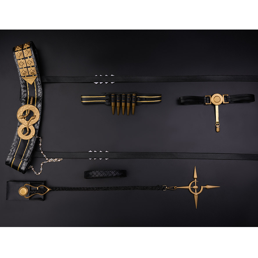 Wuthering Waves Gabrielle Cosplay Costume, includes thigh straps, belt assembly and armlet assembly.