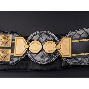 Wuthering Waves Gabrielle Cosplay Costume, black PU leather belt with gold belt buckle.